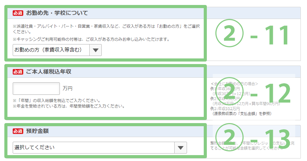 Screenshot of the Japanese application form