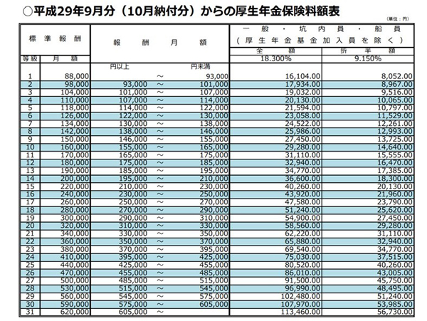 Japanese pension insurance chart.