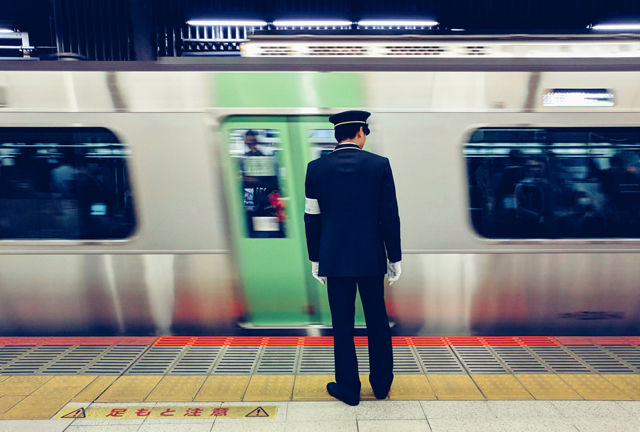 Commuter train at station in Japan