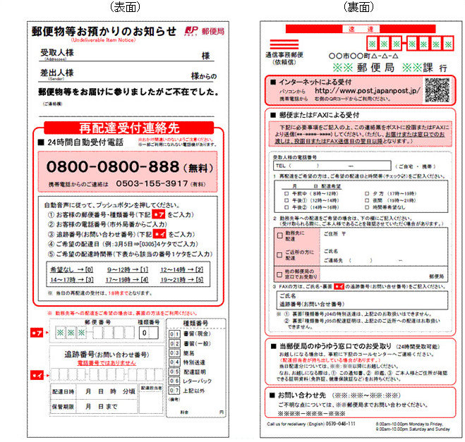 undelivered item notice of Japan Post